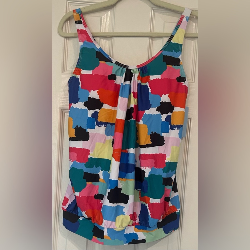 NWT Colorful Abstract Print Sleeveless Swimming Tankini Size Medium